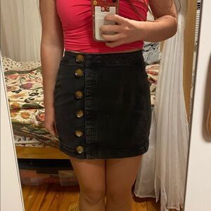 Black Little Daisies Button-Front Denim Skirt Free People Work School Office 2